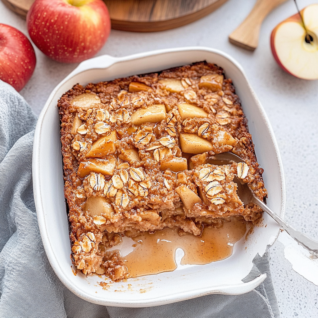 Recipe preparation for Baked Apple Cinnamon Oatmeal with Maple Syrup