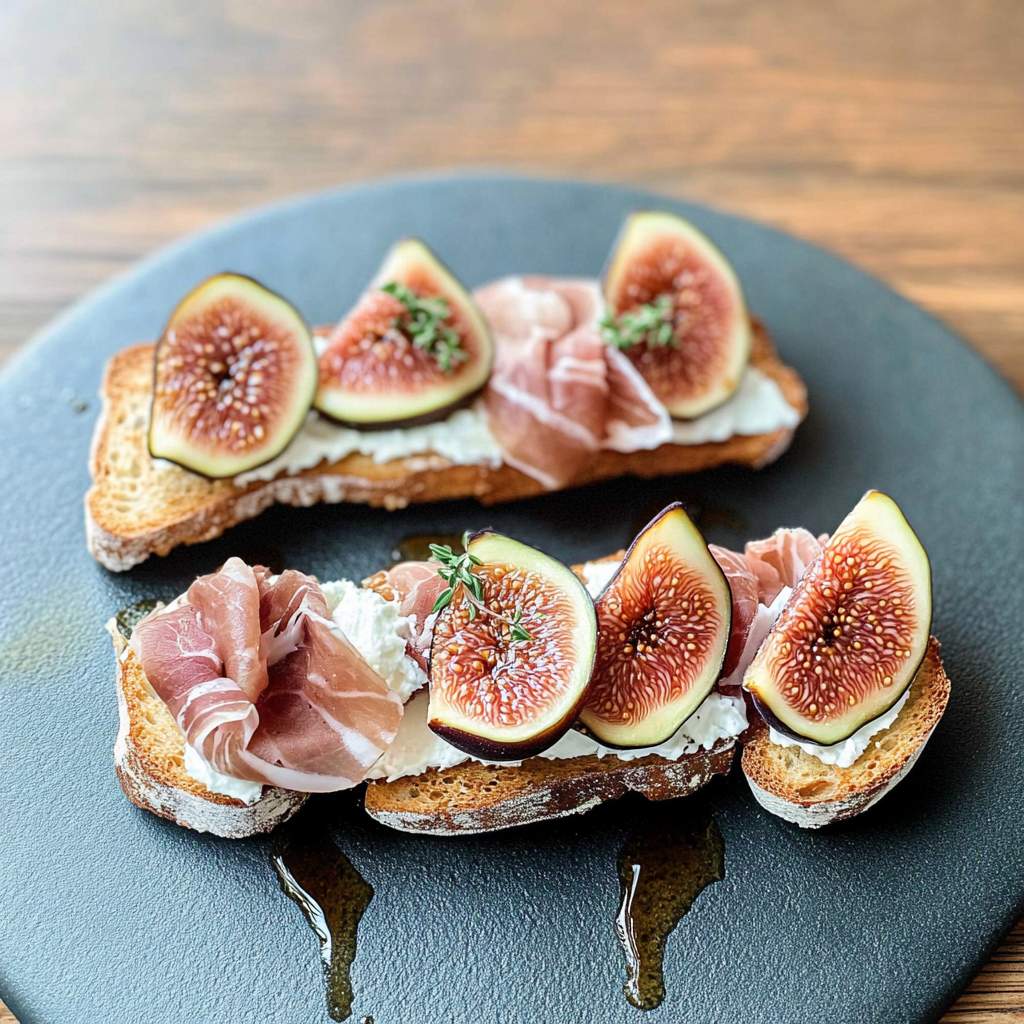 Recipe preparation for Fig and Prosciutto Crostini with Mascarpone