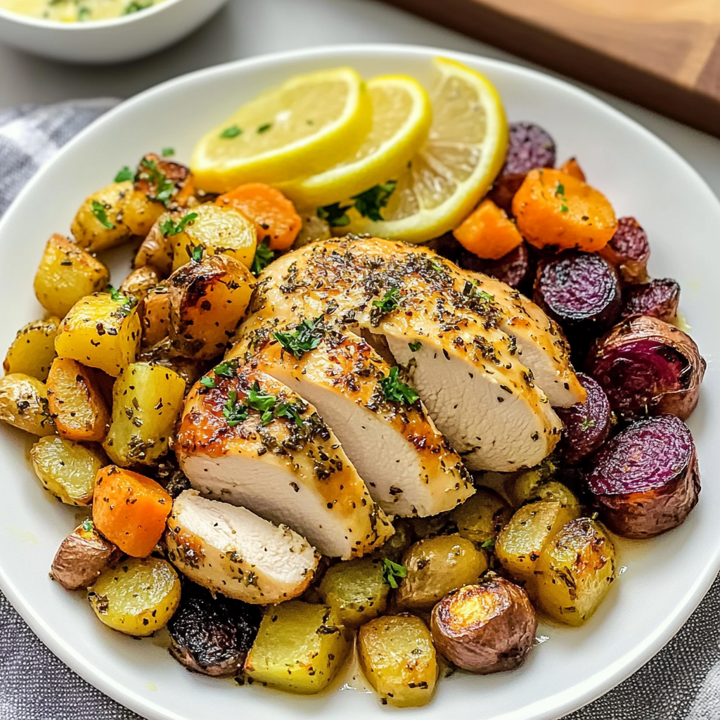 Recipe preparation for Lemon Herb Roasted Chicken with Root Vegetables