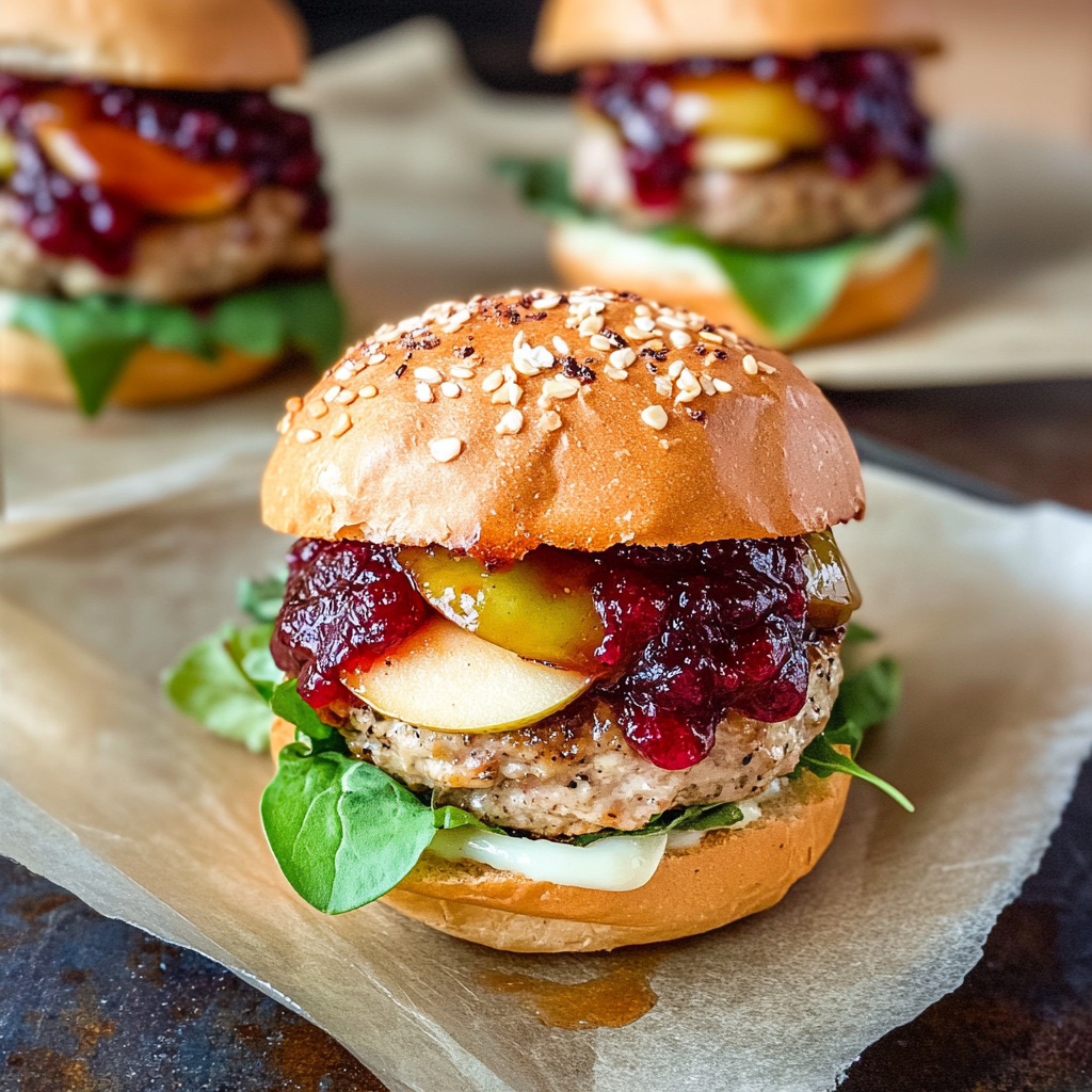 Recipe preparation for apple cranberry brie turkey burger sliders
