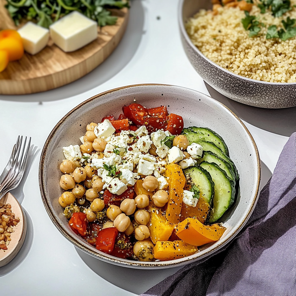 Recipe preparation for Mediterranean Chickpea and Feta Power Bowl