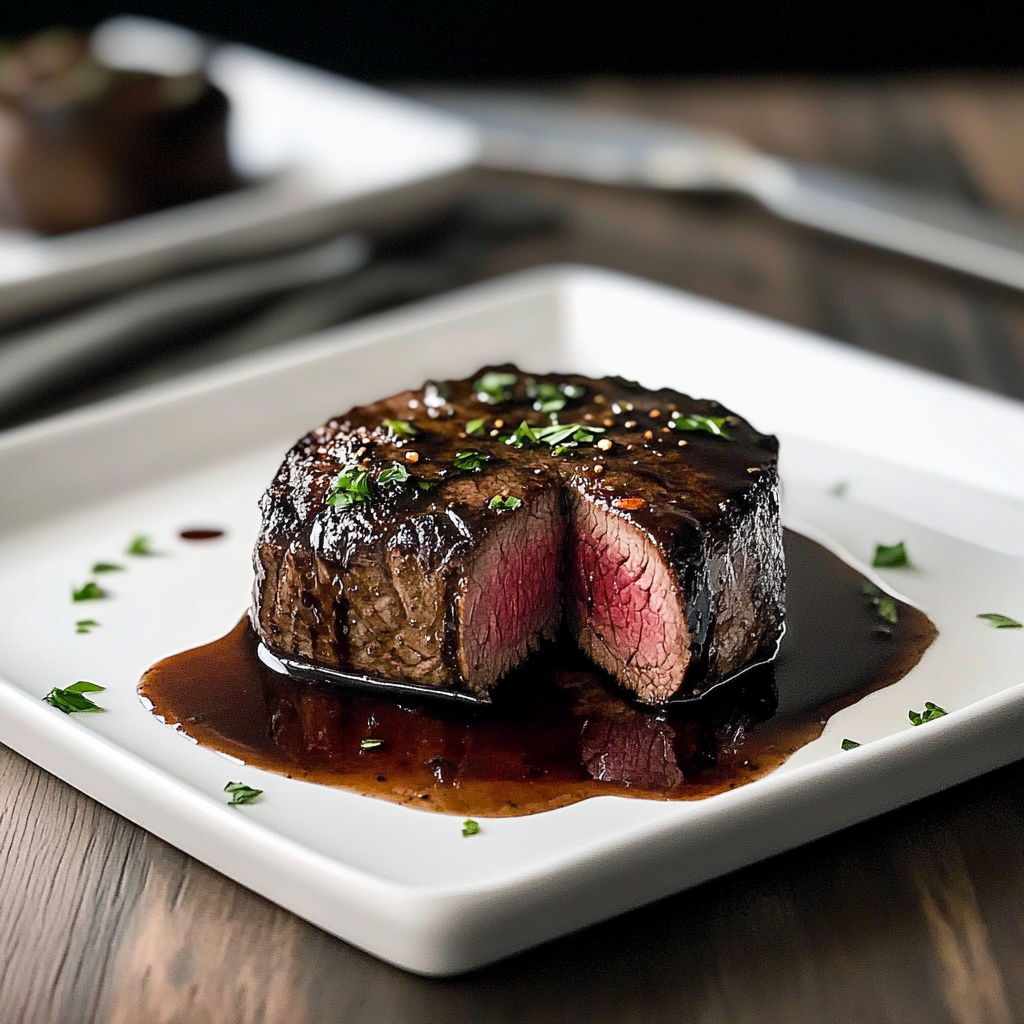 Recipe preparation for Beef Tenderloin with Red Wine and Balsamic Reduction