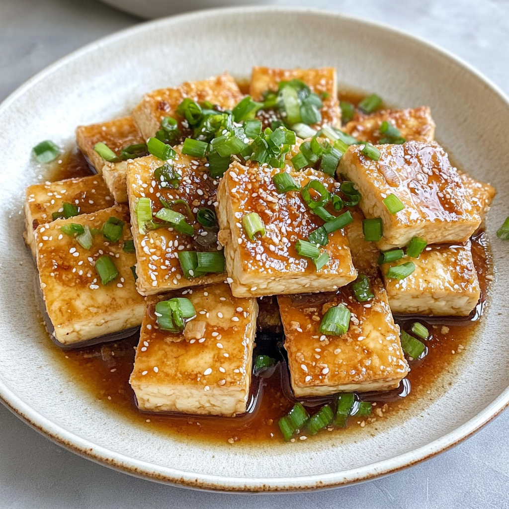 Recipe preparation for Crispy Tofu with Ginger and Scallion Sauce