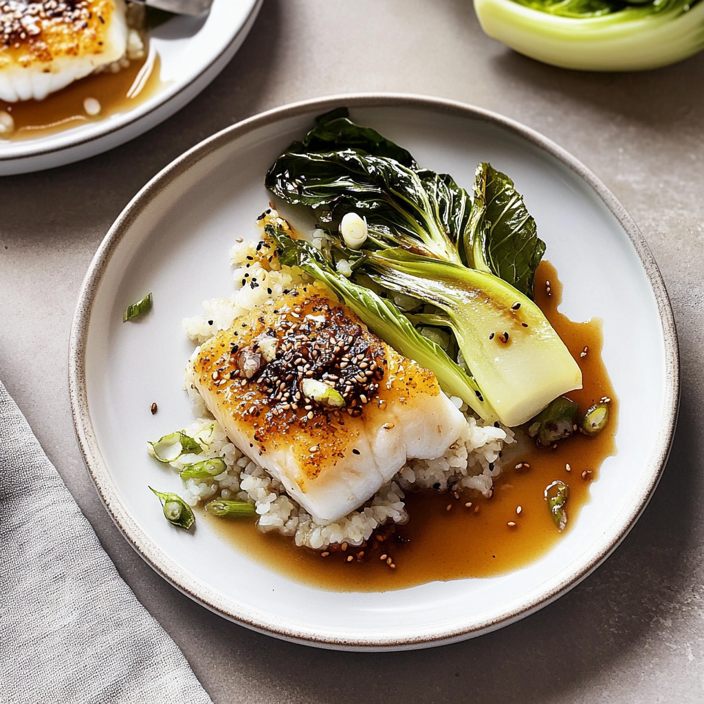 Recipe preparation for Pan-Seared Cod with Miso Butter and Bok Choy