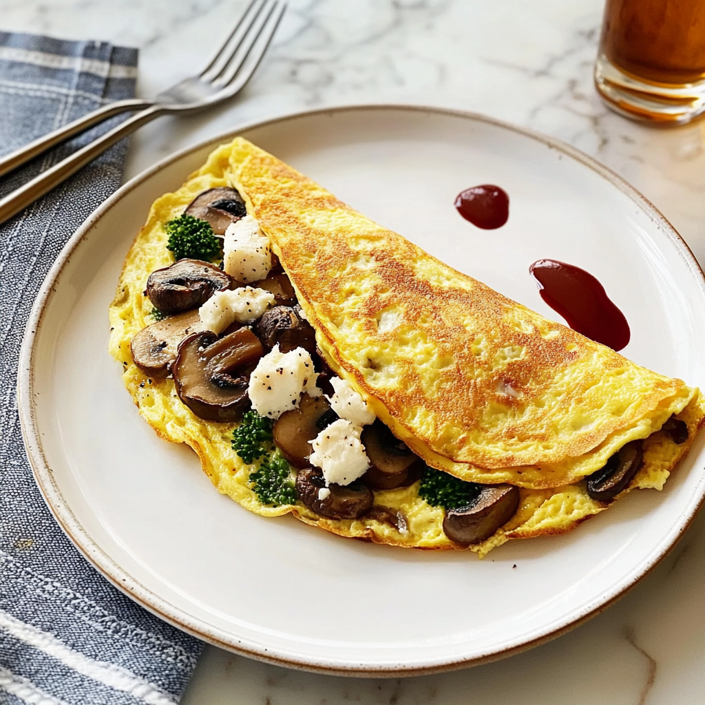 Recipe preparation for Savory Mushroom and Goat Cheese Omelet