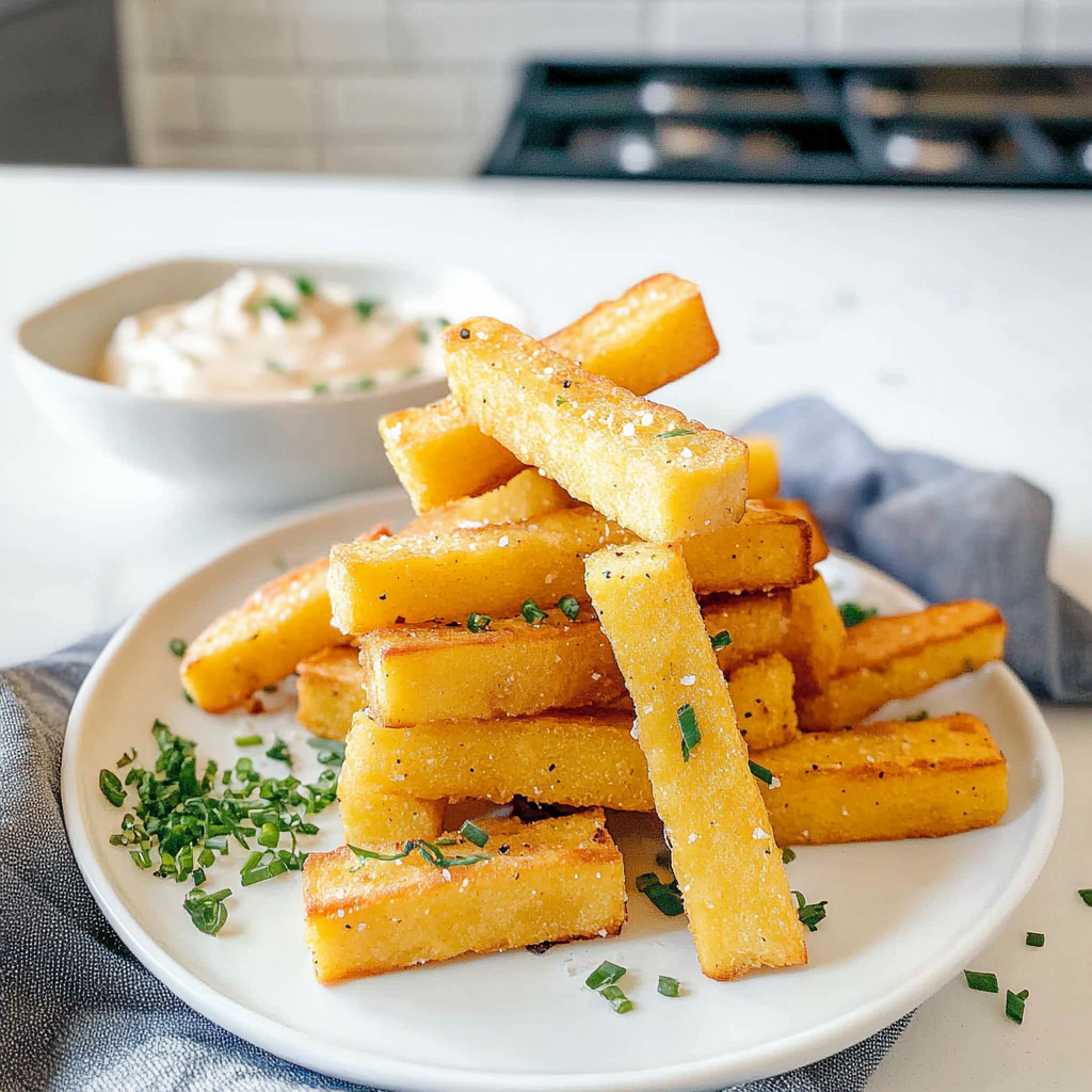 Recipe preparation for Crispy Polenta Fries with Truffle Aioli