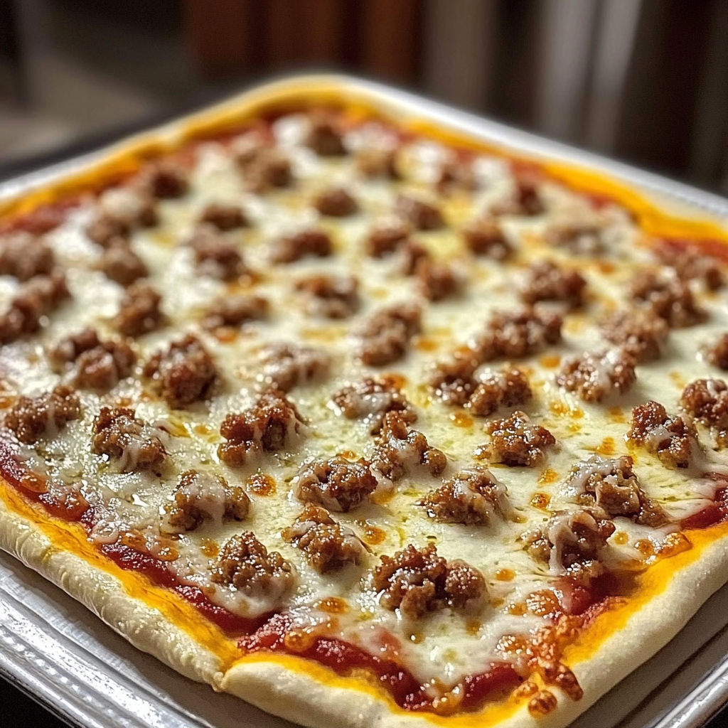 Recipe preparation for The School Pizza Sausage Cheese